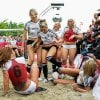 Erotic actresses posing as German and Danish teams play soccer during Sexy Soccer game in Berlin